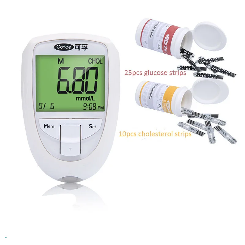 meter with 35 strips Cofoe 3 в 1 монитор холестерина мочевой тестер кислотности измеритель уровня глюкозы в крови комплект с тестовыми полосками Lancets диабет мультимонитор устройство - Цвет: meter with 35 strips