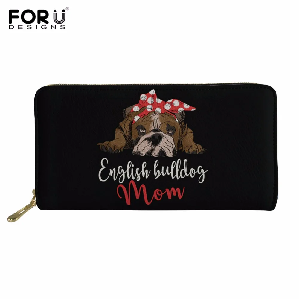 

FORUDESIGNS милый Длинный кошелек с английским бульдогом, женская сумка из искусственной кожи с собакой, женский клатч, чехол для телефона на мол...