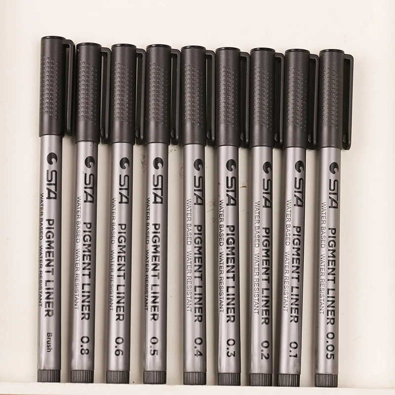 

9pcs/set STA Drawing Pen for Sketch Cartoon Liner Water Resistant Needle Pen Brush Painting art Stationery School Supplies