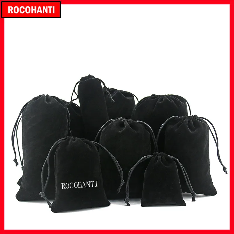 100 искусственная черная бархатная сумка с принтом Подарочная на шнурке для