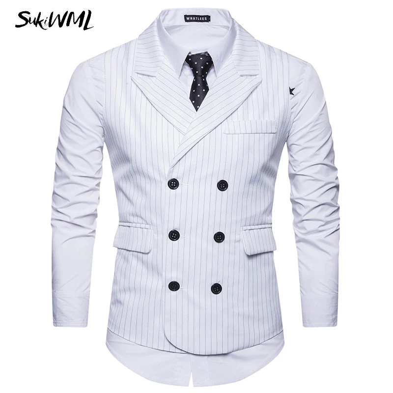 Sukiwml Новинка года газа костюм жилет Для мужчин Slim Fit Homme жилет de костюм Повседневное Для мужчин S двубортный жилет свадебные Для мужчин S костюм жилет