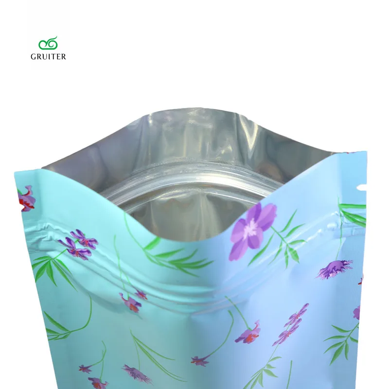 GRUITER Упаковка из 100 лепестков цветов дизайн Mylar плоский замок на молнии Bags синие