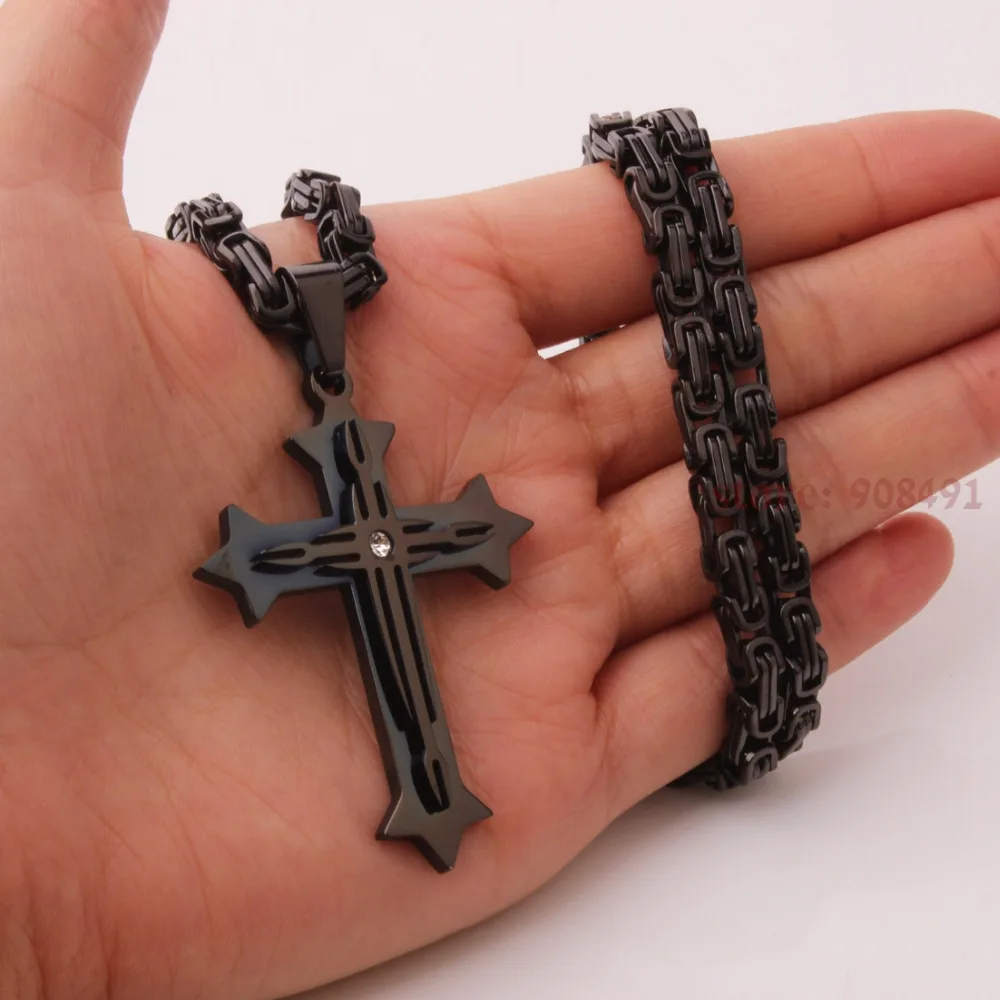 Fashion Jewelry Mens Black Tone Stainless Steel Cross Pendant Necklace 18&quot-40&quot | Украшения и аксессуары