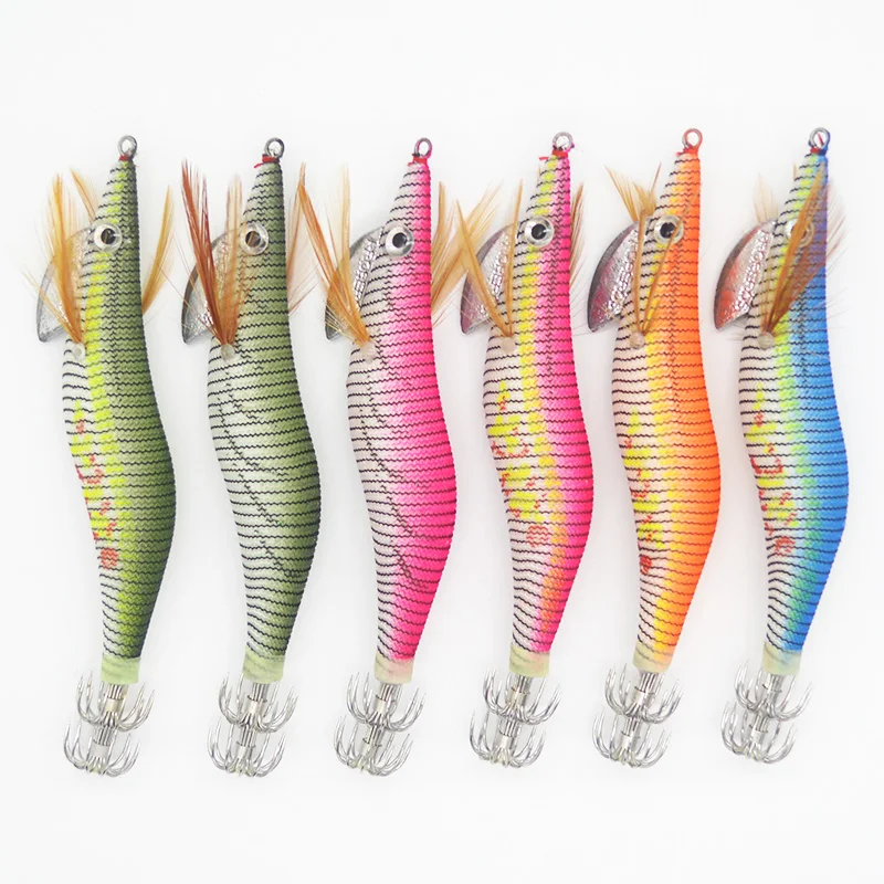 

Luminous Squid Jigs 6pcs/set Glow Wood Shrimp with Octopus Squid Jig Hooks Cuttlefish Fishing Lure Size 2.0# 2.5# 3.0# 4.0#