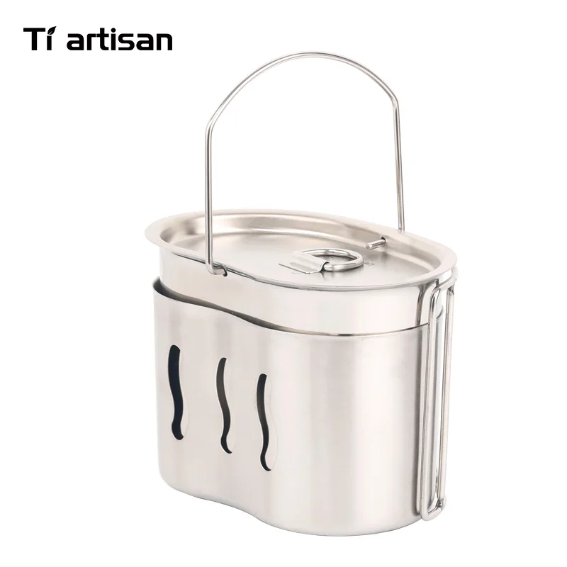 Tiartisan Открытый Кемпинг 304 нержавеющая сталь армейское издание столовая чашка Ланч-бокс с ручкой под поручень и деревянная плита набор