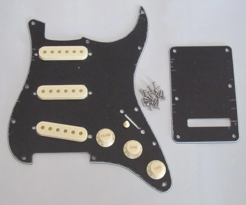 

Black 3 Ply ST SSS Pickguard with Aged White Pickup Covers Knobs Tip