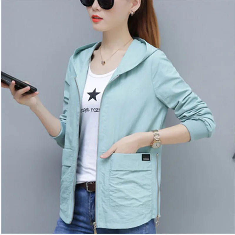 UHYTGF, M-4XL, негабаритная, весенняя, осенняя куртка, женская, модная, на молнии, с капюшоном, короткая верхняя одежда, женская, свободного размера плюс, куртка для девушек 1129