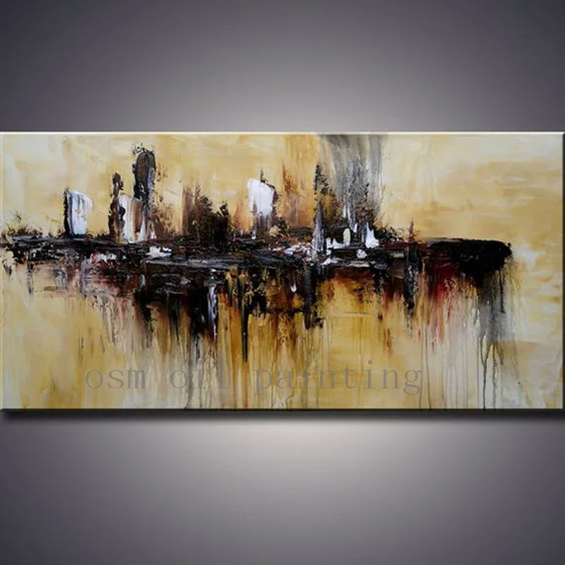 Handmade Modern Large Abstract Palette Knife Earth Tones City Scenery Art Canvas Painting Hang Calligraphy Oil | Дом и сад