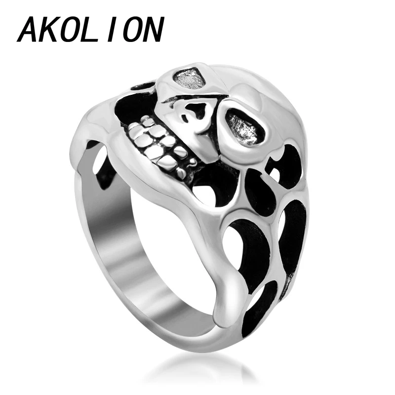 Akolion черепа titanium кольцо старинные серебряные кольца женщины и мужчины ювелирные
