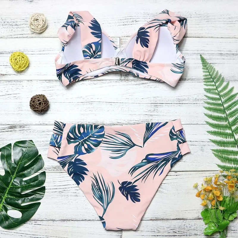 High Waist Bikini 2018 Push Up Swimsuit Female Off Shoulder Swimwear Women Bikinis Set Sexy Floral Bathing Suit Swim Monokini | Женская
