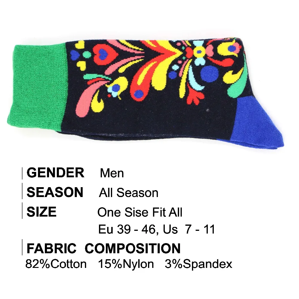 funny Colorful men's cotton stocks party hip hop style patchwork pattern christmas gift for dress casual happy wedding | Мужская