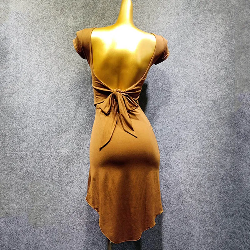 Brown Dress Цветное модальное платье для латинских танцев es для женщин/женщин, сексуальное платье для танцев на спине, платье для Фламенго, танго, конкурентное платье для латинских танцев VDB482 - Цвет: Brown Dress