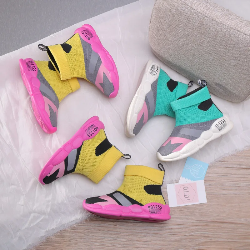 2021 Girls Boys HIgh Top Mesh Soft Sock Sneakers Baby/Toddler/Little/Big Kid Knit Fashion Casual Trainers Children Brand Shoes | Детская