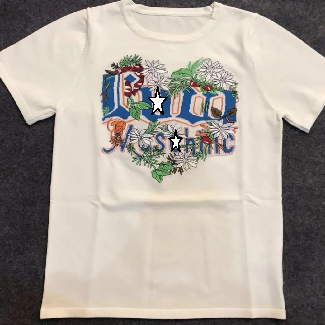 Высокое качество 2019 Вязание короткий рукав вышивка цветы и растения персиковый