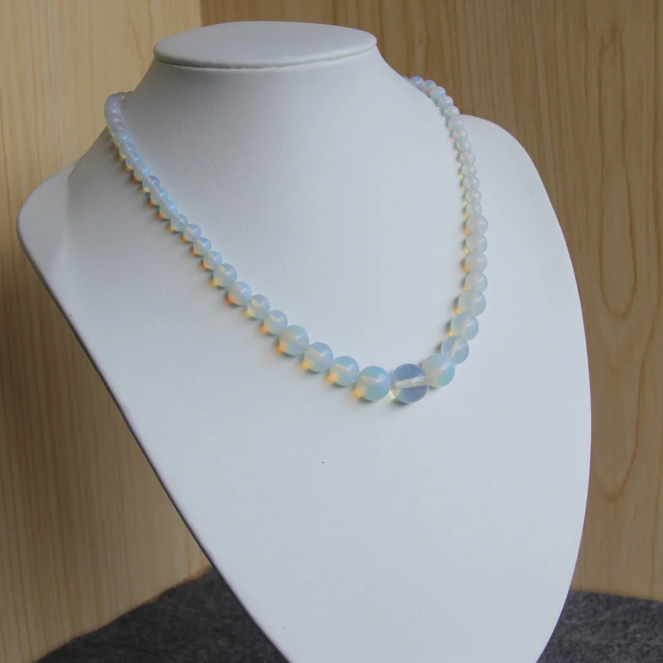 Ожерелье женское с натуральным лунным камнем круглые бусины из Шри-Ланки опалом