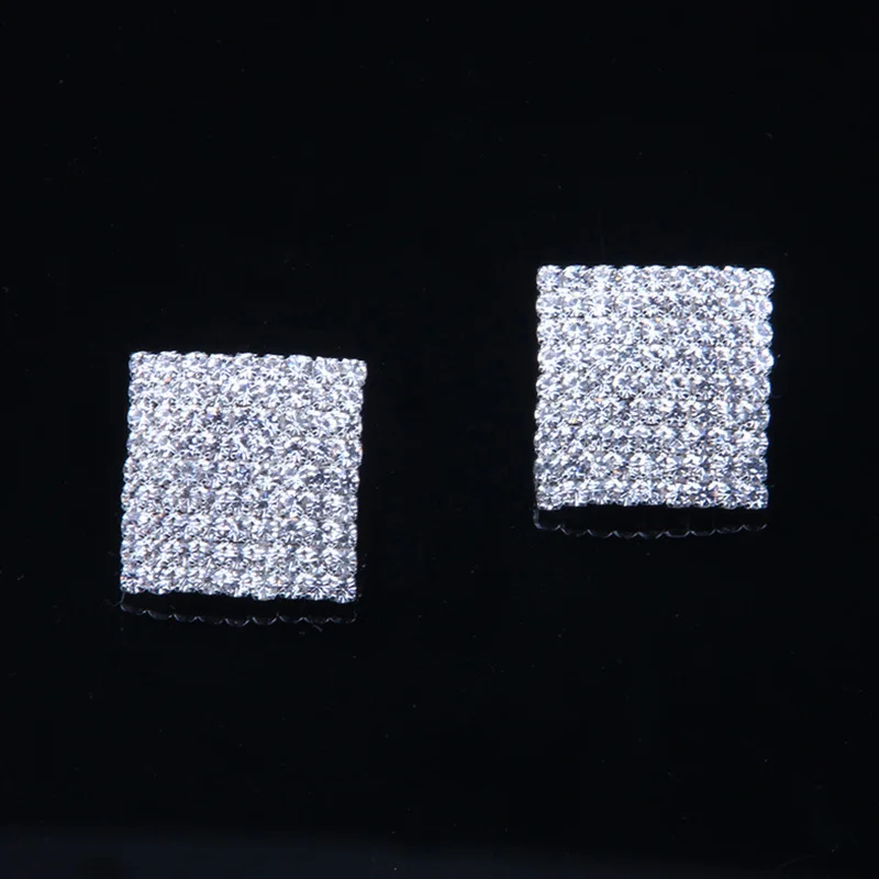 Женские квадратные сережки гвоздики StoneFans Простые Вечерние серьги с кристаллами