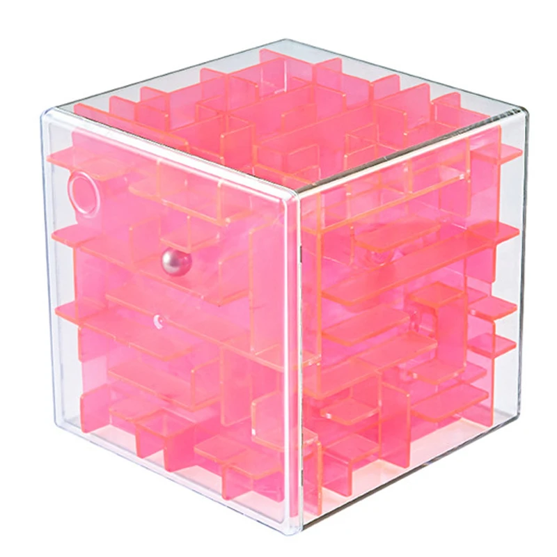 60MM pink 3D куб головоломка Лабиринт стальной шар игра игрушки чехол забавная игра для мозгов интеллектуальное улучшение баланса способность Развивающие игрушки для детей - Цвет: 60MM pink