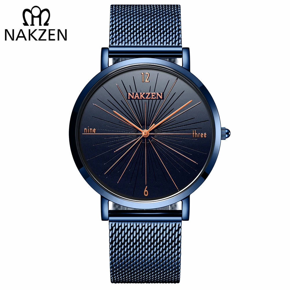 Мужские часы бренда NAKZEN, роскошные часы, мужские модные креативные повседневные аналоговые кварцевые часы с ремешком из нержавеющей стали ...