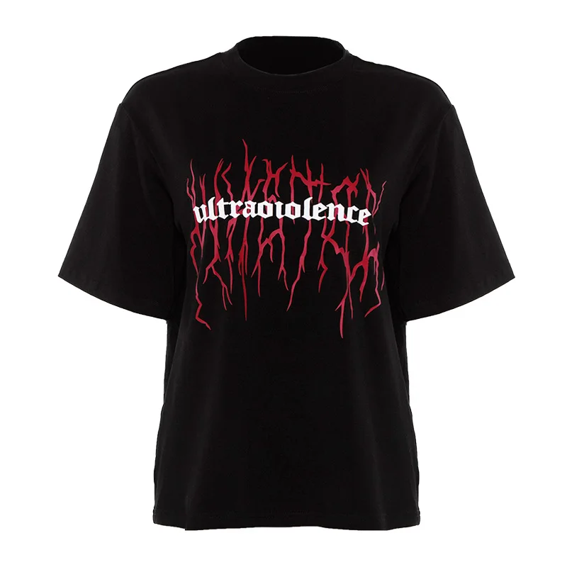 Футболка женская с графическим рисунком черный топ в стиле Харадзюку короткий