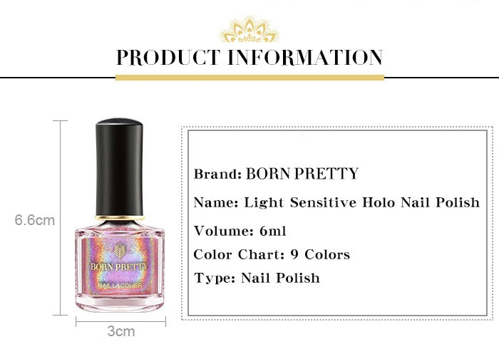 BORN PRETTY 6ml Iridescent Shiny Holographic Nail Polish Wonderworld Glitter Series Sequins Nail Art Lacquer Manicure Tools
