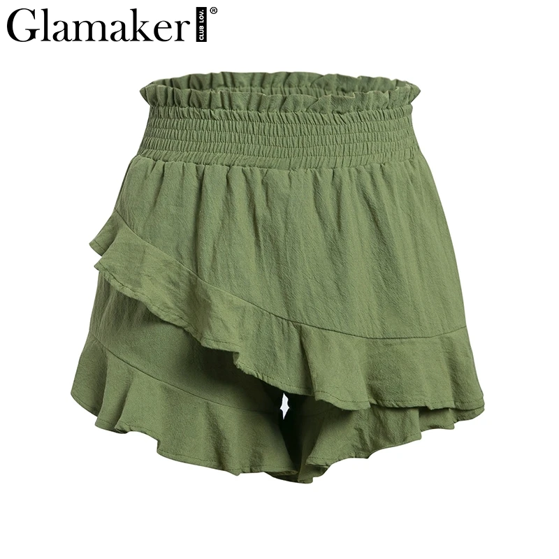 Glamaker гофрированные сексуальные шорты с высокой талией женские свободные юбки Шорты повседневные летние мини шорты женские весенние Клубные тонкие пляжные шорты