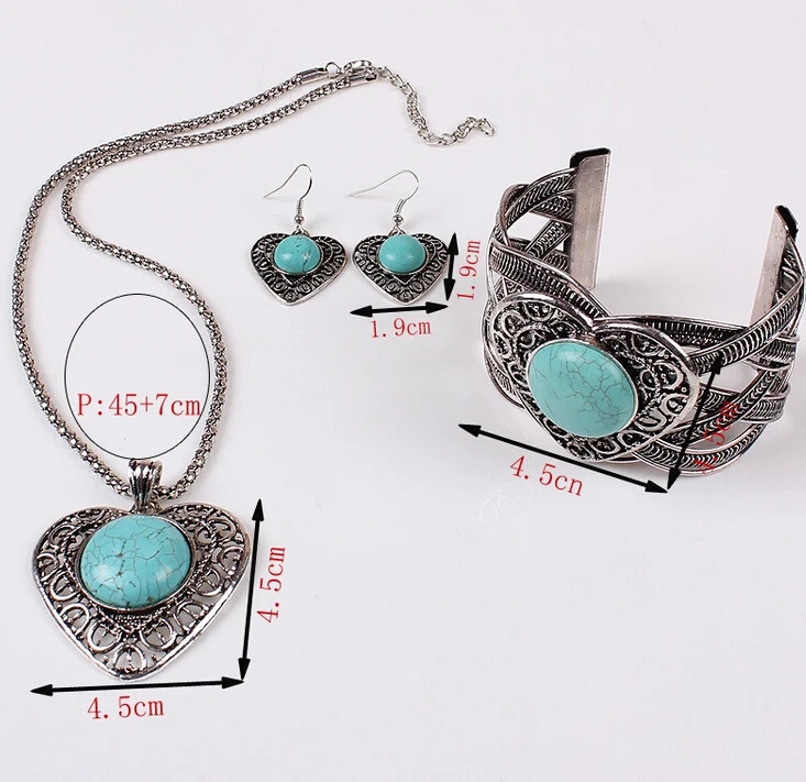 high quality fashion lead and nickel free heart pendant turquiose necklace earrings bangles bracelet jewelry sets shje042 | Украшения и