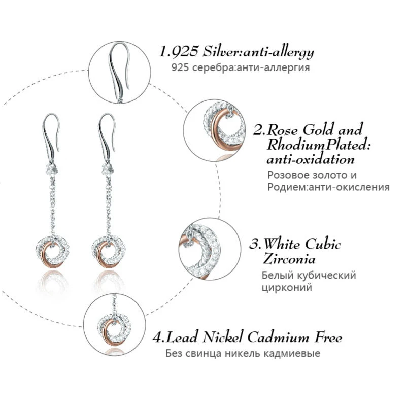 Женские длинные серьги из серебра 925 пробы цвета розового золота|drop earrings|earrings