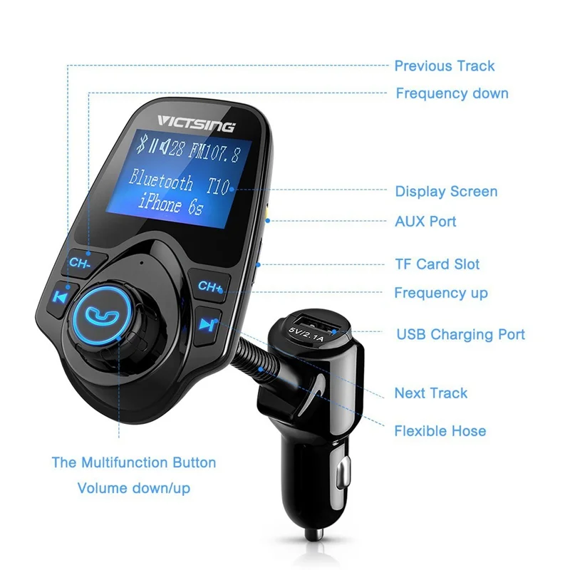 Беспроводной автомобильный радиоприемник VicTsing Bluetooth fm передатчик mp3 плеер