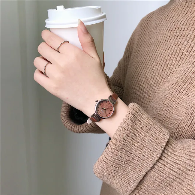 Ulzzang, модные брендовые женские часы-браслет, ретро коричневые винтажные кожаные часы, женские кварцевые часы, повседневные женские наручные часы - Цвет: All brown