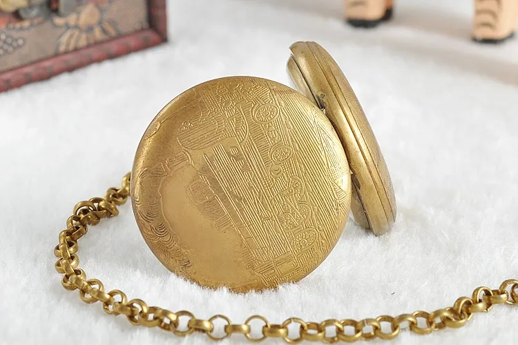 MEN Bronze Vintage Retro Copper Watch Men Alloy Mechanical Pocket Watch With Metal Chain Steampunk Watch Roman