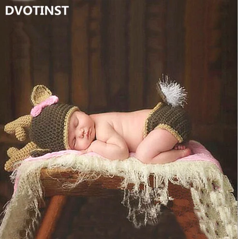 Dvotinst новорожденных реквизит для фотосъемки вязание крючком Вязаные животные чепчик наряд набор Fotografia аксессуары студийные фотосессии реквизит - Цвет: Тёмно-синий
