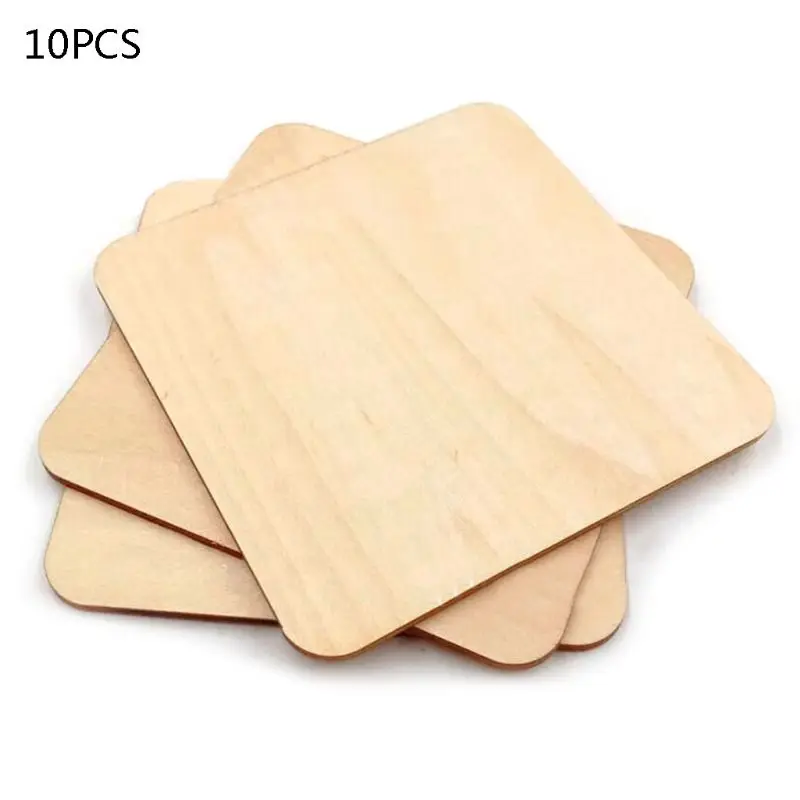 

10pcs Wooden Blank Plaque Square Wood Pieces Tags DIY Craft Pyrography Projects Games Scrapbooking Ornament 90mm