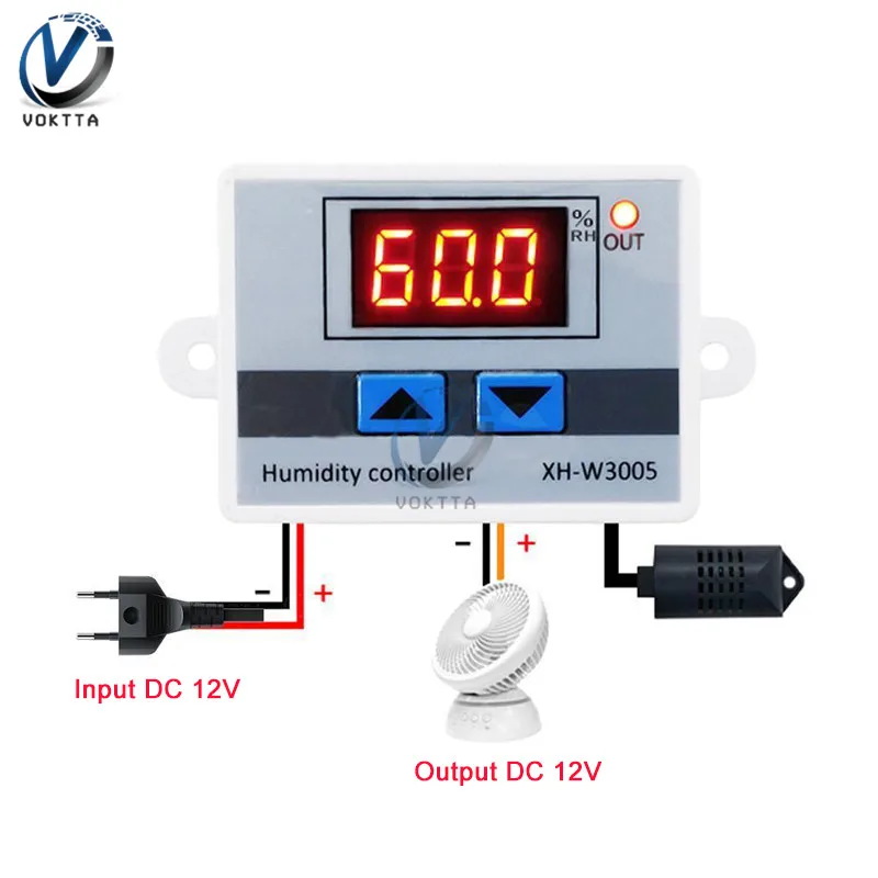 DC 12V W3005 XH-W3005 12V 24V AC 110 V-220 V светодиодный цифровой регулятор влажности Лер гигрометр контроль влажности переключатель гигростата датчик 0~ 99% RH - Цвет: DC 12V