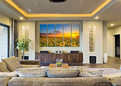 Canvas Prints Sunflowers 5 Panel Sun Flower Photo Wall Art Modern Giclee Work Sea Painting Picture Drop shipping | Дом и сад