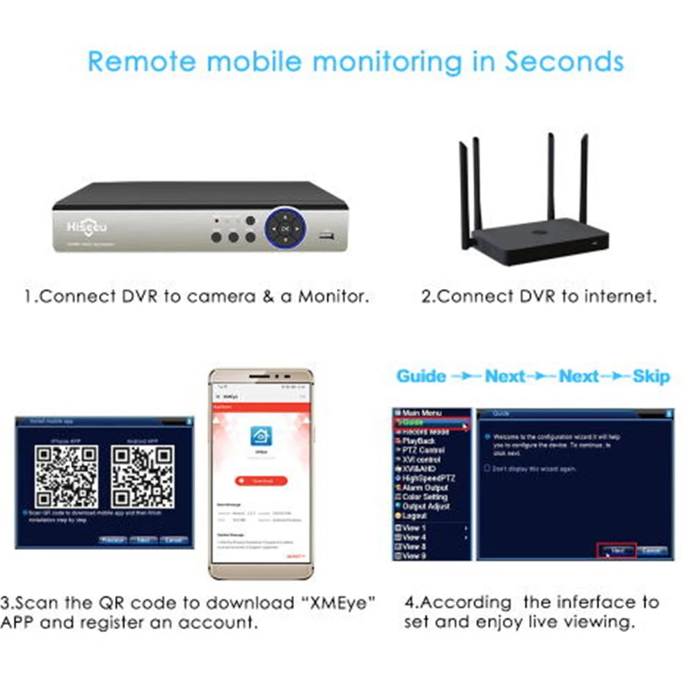 Hiseeu 8CH 1080P 5 в 1 DVR видео рекордер для DVR H.264 VGA HDMI AHD камера аналоговая камера IP камера P2P cctv система
