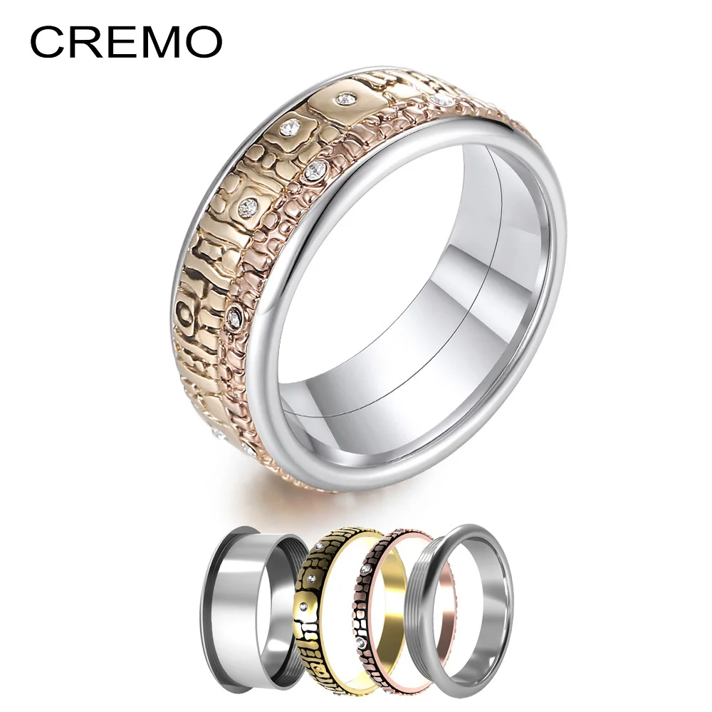 

Cremo Vintage Rings Srackable Stainless Steel Ring Women Engagement Interchangeable Layers Wedding Band Femme Bijoux Bague