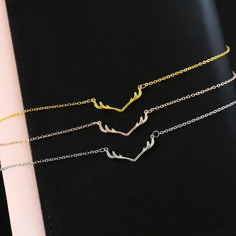 Simple Sweet Little Antlers Pendant Necklace for Women Christmas Cute Short Clavicle Chain New Arrived Jewelry Gifts | Украшения и
