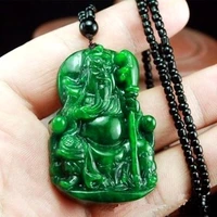 wholesales beautiful emerald hand carved guangong pendant chinese green jade pendant buddha lucky amulet necklace gift