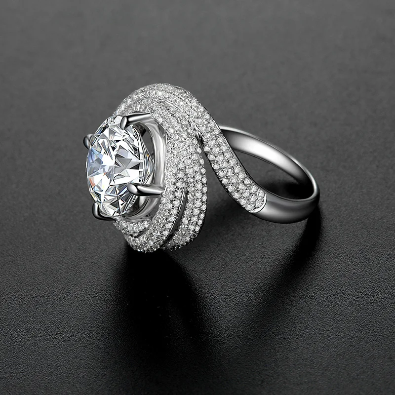 

Luxury Ring Wholesale 1:1 Sterling Silver Jewelry SONA Vintage Diamond Engagement Ring Female 18K White Gold Plated Prongs Ring