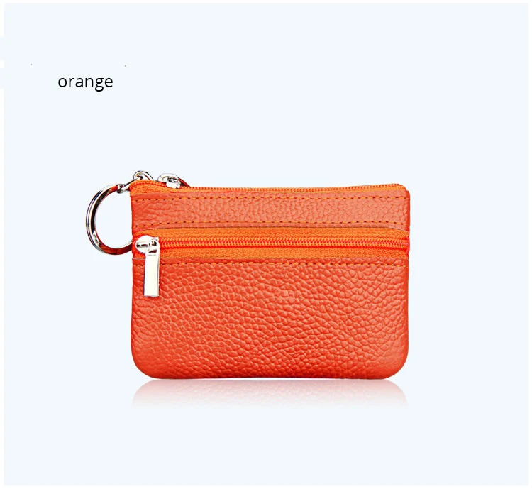 orange Модный женский мужской кошелек из натуральной кожи для монет/кошелек для ключей, многофункциональный Дамский кошелек с двойной молнией, мини-держатель для карт, брелок-кошелек - Цвет: orange