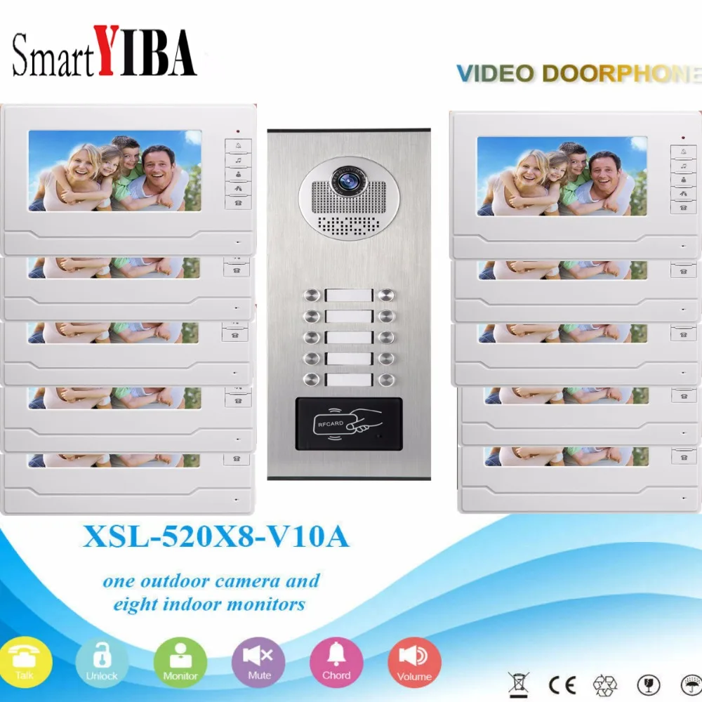 

SmartYIBA Video Intercom Wired 7Inch Monitor RFID Access Control Video Intercom Door Phone Doorbell System For 10 Unit Apartment