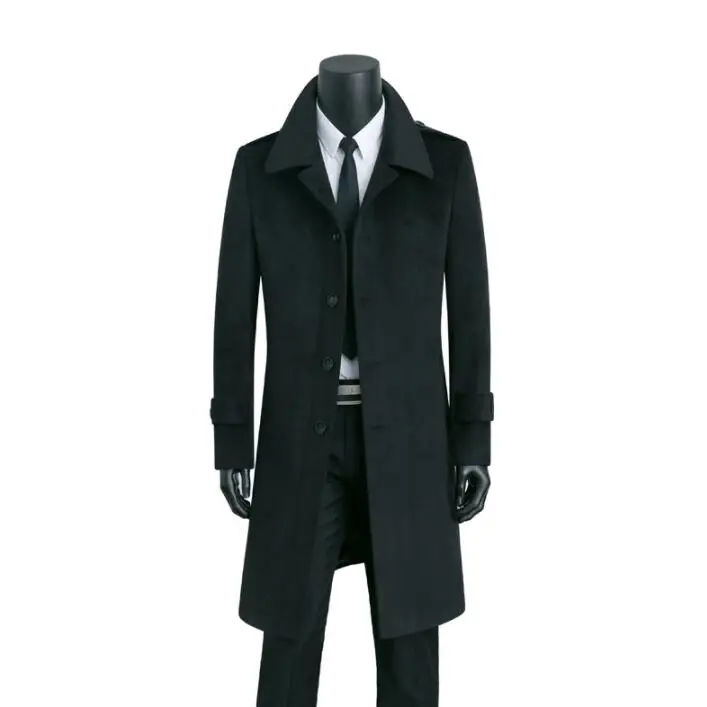 

Black casual Single-breasted woolen coat men trench coats long sleeves overcoat mens cashmere coat casaco masculino england 7524