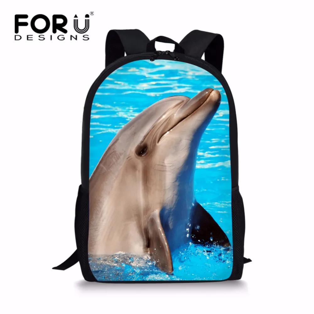 Синие Подводные школьные сумки FORUDESIGNS с дельфином акулой детские 3D рисунком