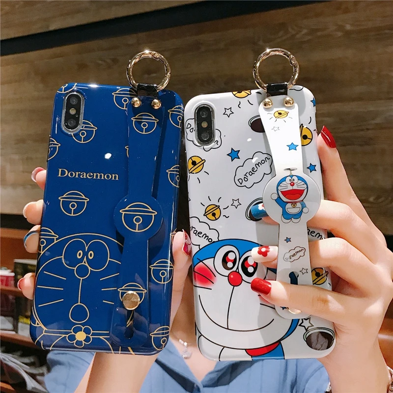 Мягкий чехол из ТПУ с ремешком на запястье для iphone XS max милый Doraemon 8 plus 7 6 S p X XR