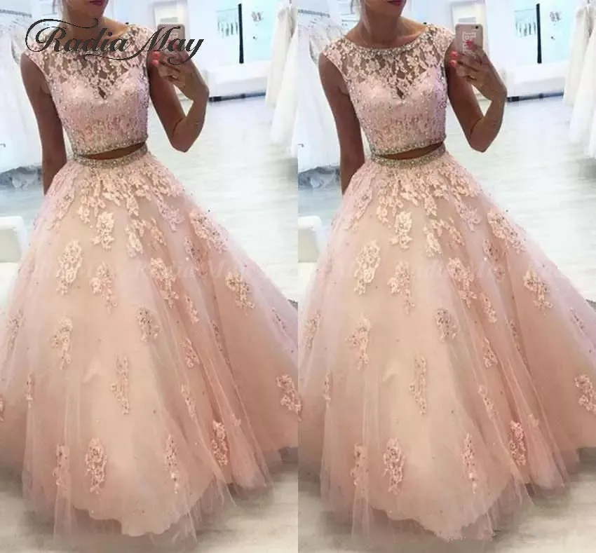 Vestidos de 15 anos два 2 шт. Румяна розовые платья Quinceanera кружево бисером кристалл укороченный топ сладкий 16 День рождения платье для выпускного вечера