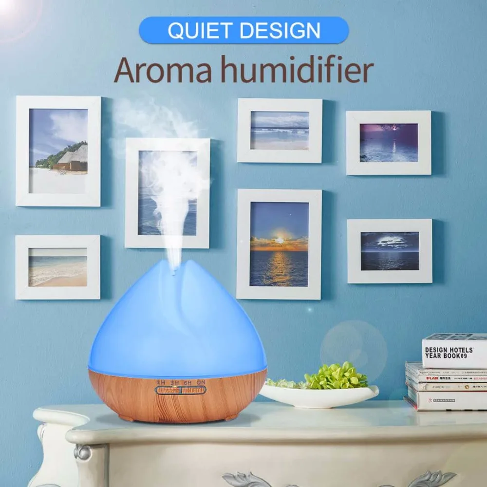 

550ml Aromatherapy Air Humidifier Aroma Essential Oil Diffuser 7 Color LED Light with Wood Grain Mist Maker for Office Home