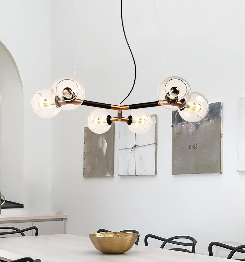 Американский Ретро Треугольный металлический 6 свет D70cm Lustre Led люстра прозрачные стеклянные оттенки кулон Хрустальная люстра лампа