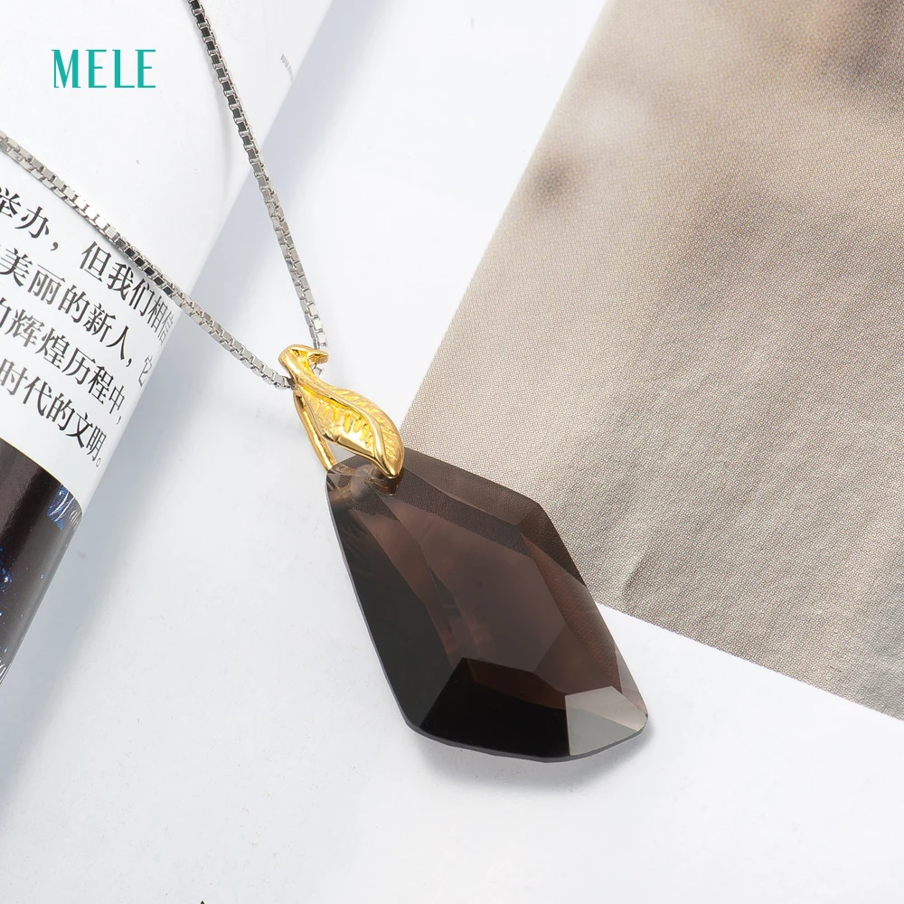 Серебряная подвеска MELE с натуральным дымчатым квартом 15 мм * 26 модная и