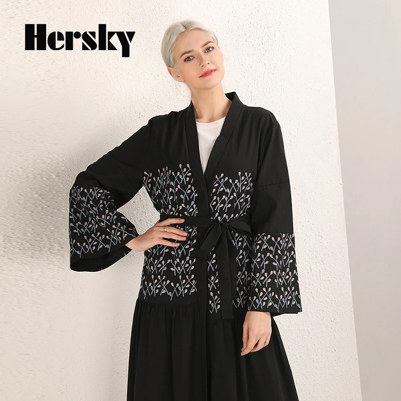 Новый Ближний Восток Дубай черный Открытый абайя кафтан турецкие мусульманские