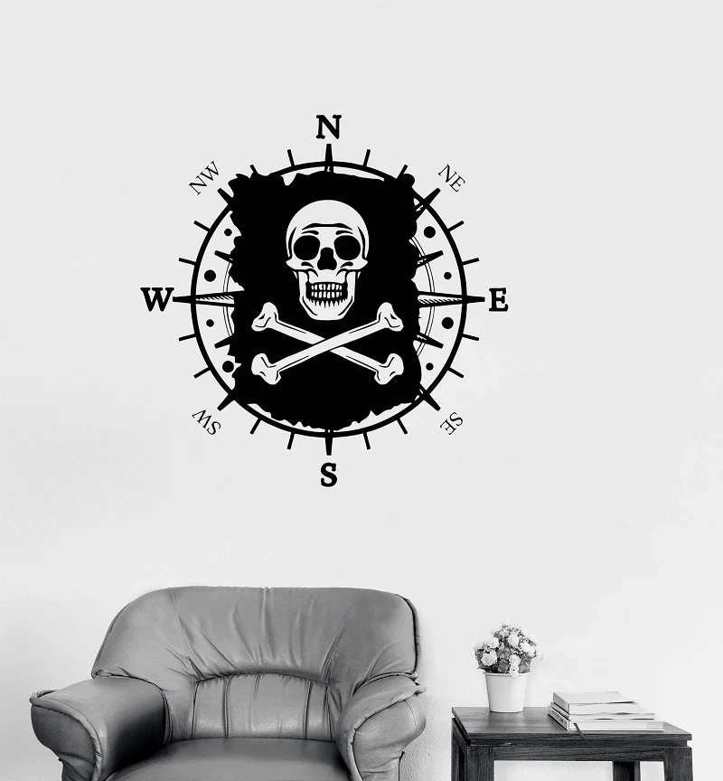 Компас и пират виниловая наклейка на стену морские энтузиасты Крытая ванная